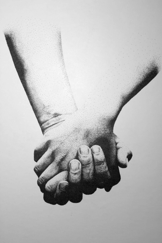 Holding Hands, 2012, Ink on Illustration Board